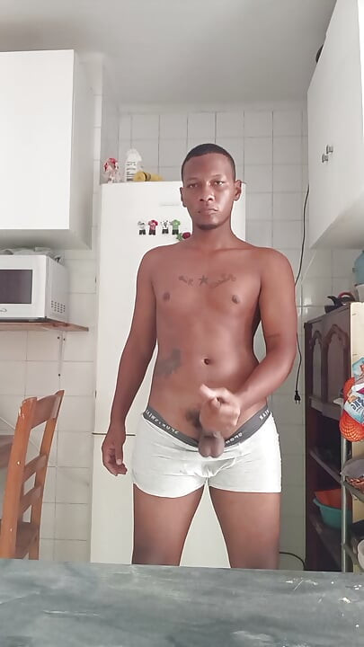 Young Colombian BBC masturbates in the kitchen