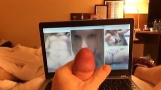 Typ schießt auf Spermaseile zu den Bildern der Ehefrau