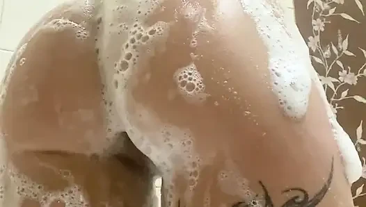 the dirty slut washed her sweet lustful body in foam in the shower and spread her ass