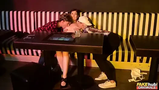Fakehub Originals - Two Lesbians Seduce Innocent Daphne Angel in a Club for a Shaved Pussy Threesome and Breast Play
