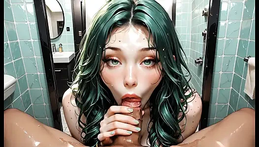 Beautiful Multicolored Haired Girl Sucking Cock In The Bathroom - Blowjob Wet And Deep