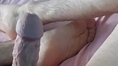 Playing gentle with veiny hard cock with cumshot