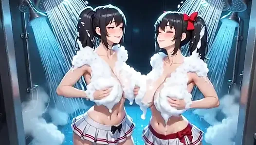 Süße anime-mädchen duschen, ai animation