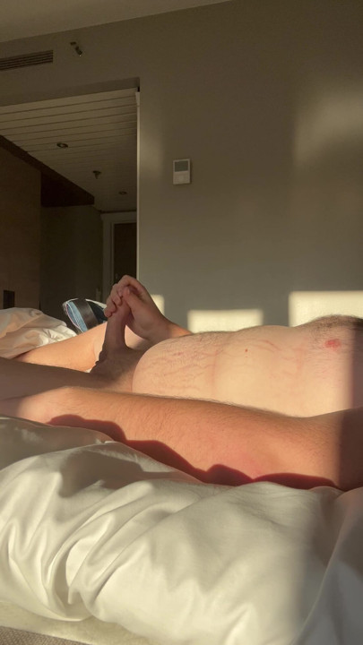 Morning cumshot in hotel
