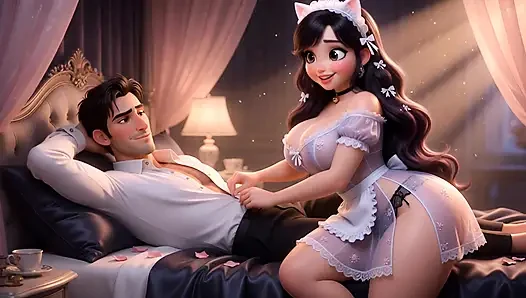 Obedient Maid Pleases Her Young Master (AI generated))