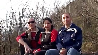 My stepsister has sex with 2 guys in the park