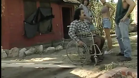 Two guys watch a slutty blond get fucked in her pussy by a machine