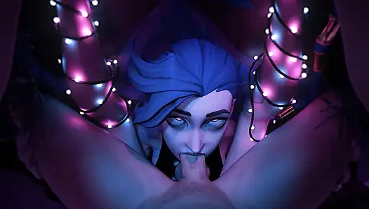 Сливочный трах в рот с девушкой с синими волосами!