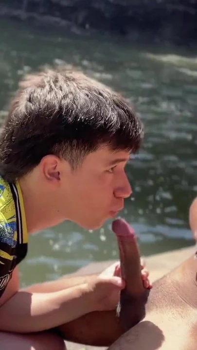Captivating moment from "This boy likes to be sucked outdoors"