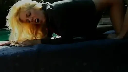 Classic Blonde MILF Rides Big Dick in the Backyard