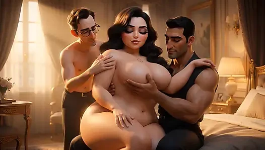 A Muslim man and a Jewish wife, with her cuckold  Christian husband watching her being fucked.