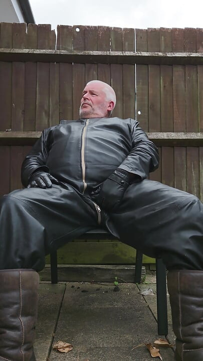 Leather Overalls in the Garden