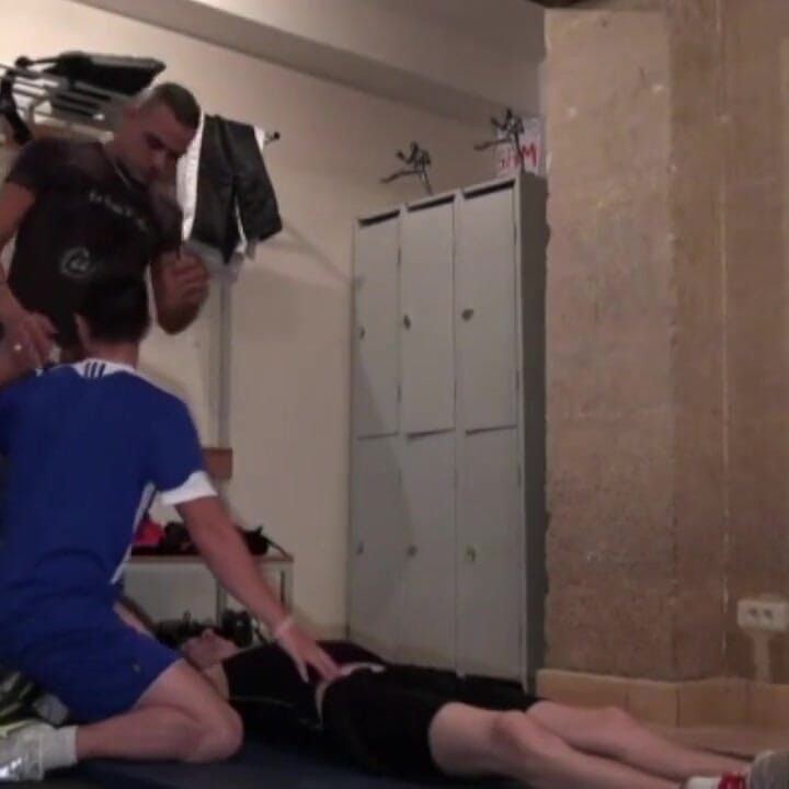 Two French slut fucked by xxl cock at sport locker room