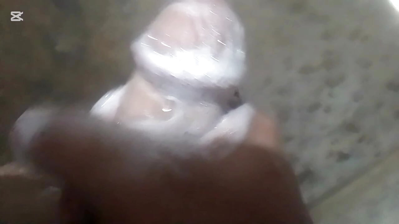 Cute boy enjoying in bathroom and doing handjob