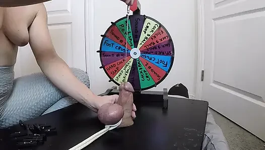 She inserts a 30cm probe all the way into his meaty cock. Playing BDSM roulette.