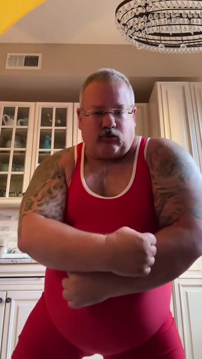 Muscles on old man with hairy chest