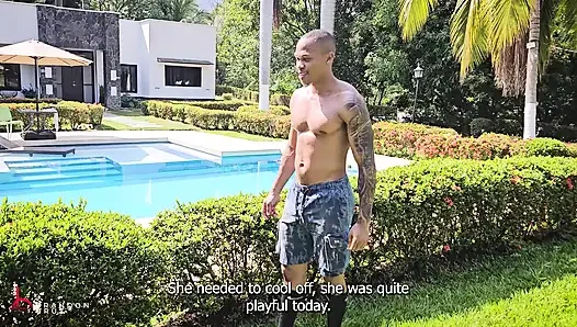 My busty boss and her big-bootied friend swallow my cock in an outdoor threesome - Brandon Cruz