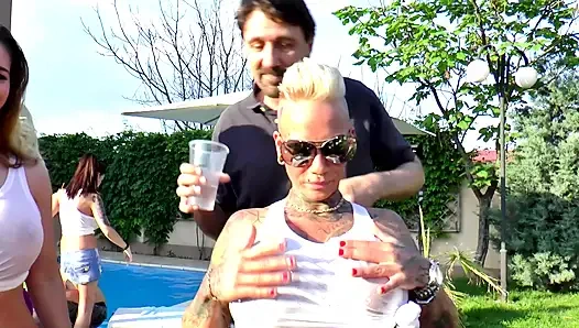 Blonde Outdoor Gangbang DP Threesome Fuck Fest