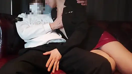 Adulterous Couple Giving Blowjob on Sofa and Swallowing