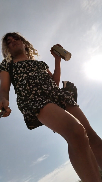 Ladyboy with cute hot feet in mini dress and heels walks in very hot | Clip 1