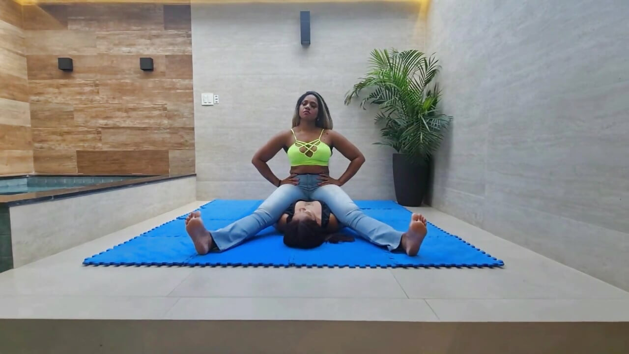 Belly and chest sitting by veronica and her slave
