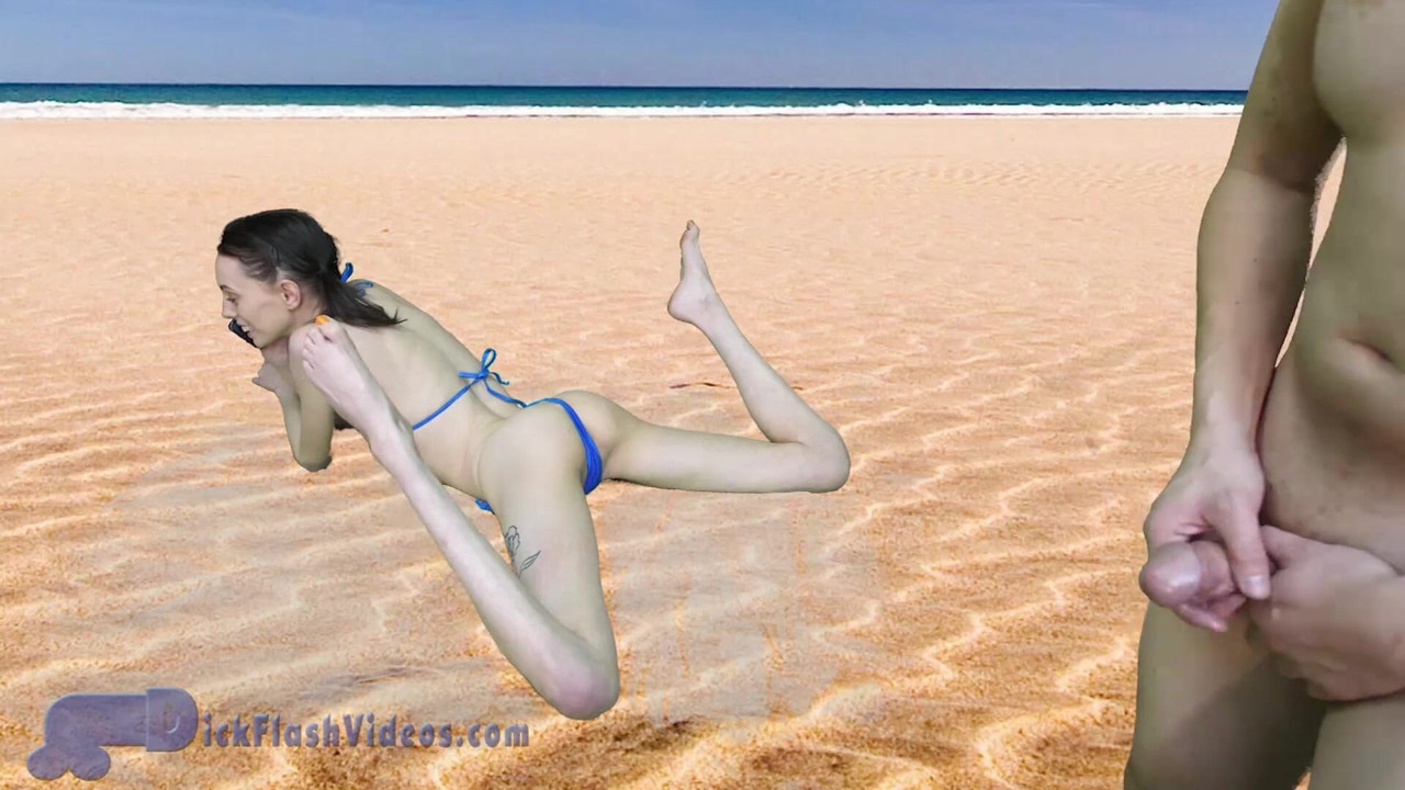 Pervert Sneaks Up on Cute Teen Aria Haze at the Beach