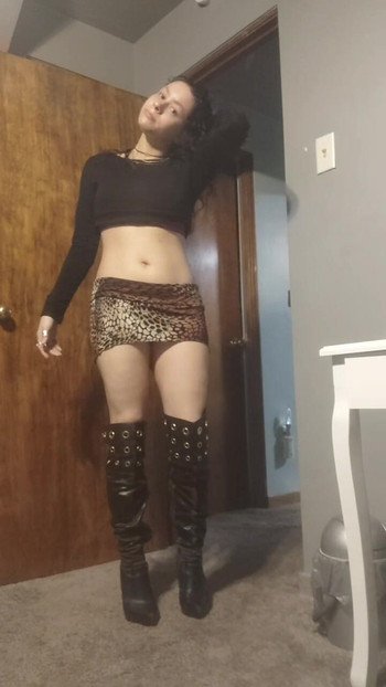 I have no underwear on underneath this short skirt.