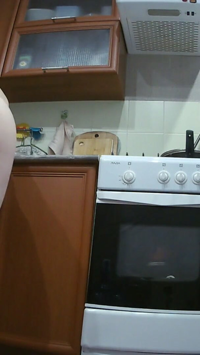 wife masturbates with sex toys in the kitchen | Clip 2