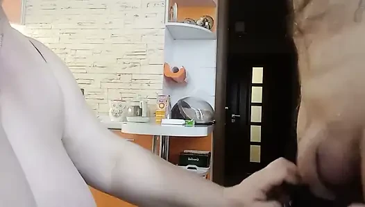 A mouthful of cum from a BBW Milf after a blowjob