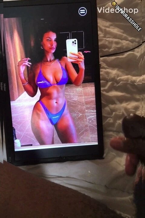Maya Jama Cum Tribute Emergency ! Purple bikini cumshot uk