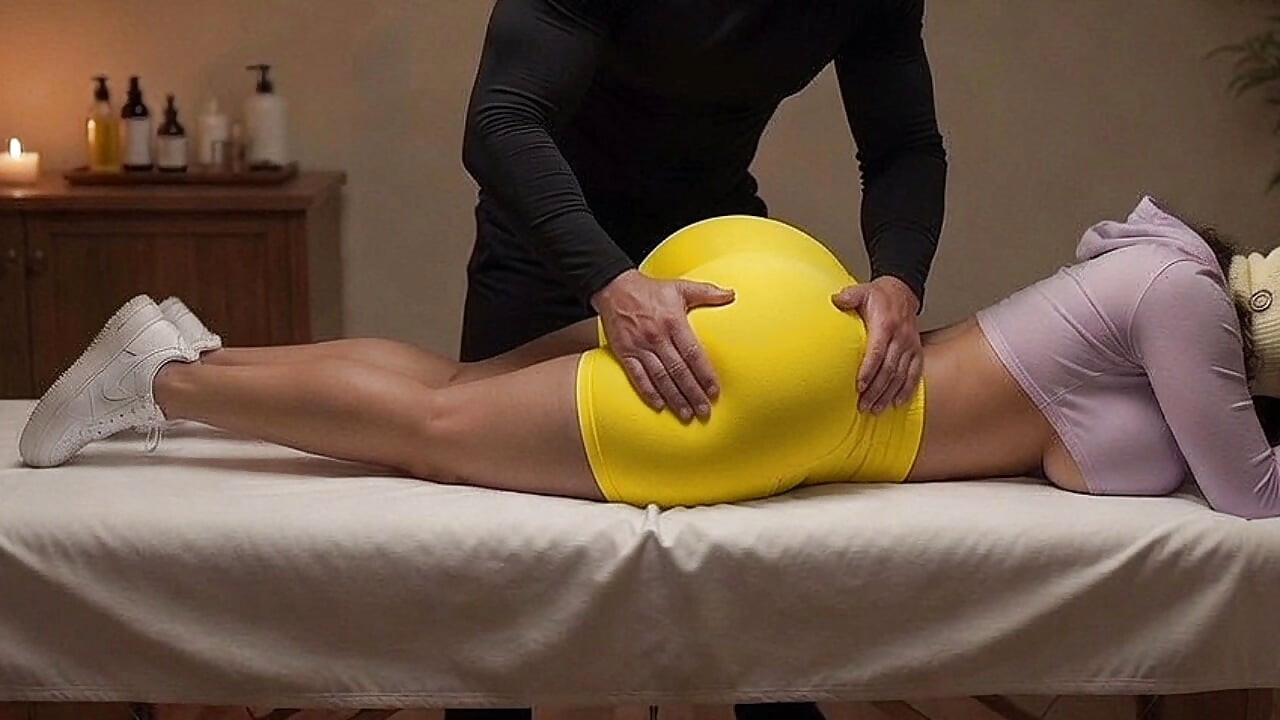 Stepdad Giving Oil Massage to His Petite Big Ass Stepdaughter