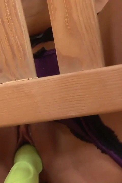 Depraved Bitch Marry Queen in Black Stockings, Shiny Purple Satin Panties & Plastic Coat Whip Tease