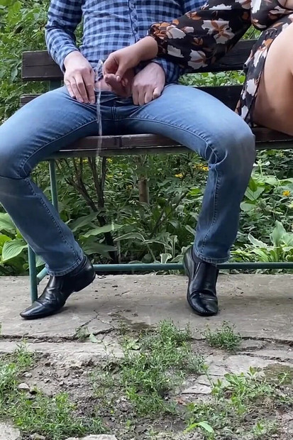 Slutty Mature MILF with Sexy Legs Helps Me Pee While Sitting on a Bench
