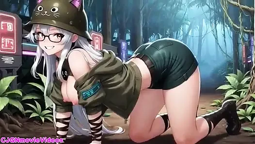 Ein süßer soldat oben ohne in einem wald, Ai-animation