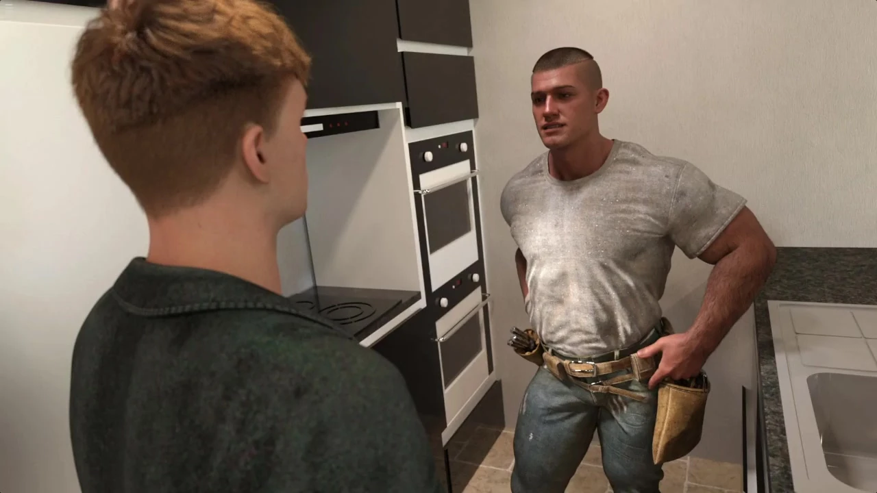 Muscular Plumber Gay Seduce Handsome Sam While Watching Porn Together