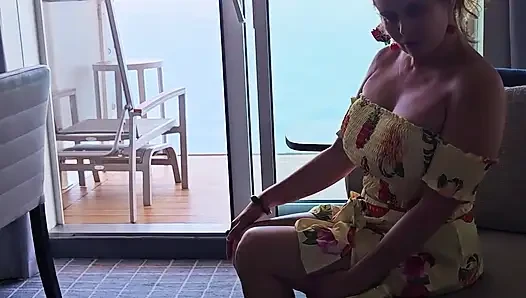 VOYEUR Mommy showing her BIG TITS on her Cruise Ship Balcony after Stripping in her Cabin