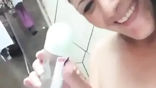 Pussy stuffing massive shampoo bottle in my soap filked pussy