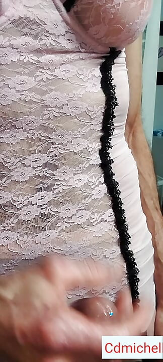 Cdmichelle Wearing White Sexy Lingerie Playing with Cock Until Huge Cum