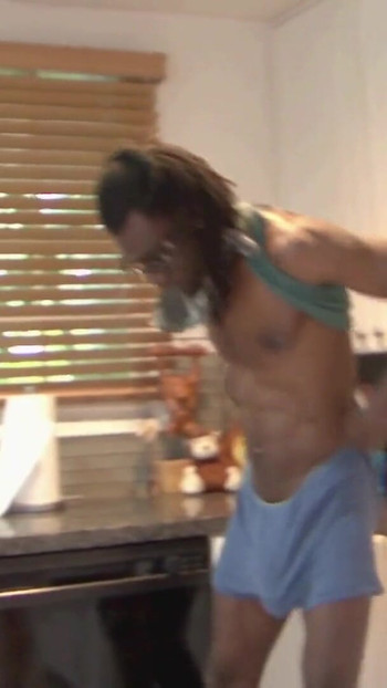 Stunning moment from "Horny black stud with a huge dick fucking two sexy blondes"
