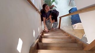 I discover my stepdaughter and her friend fucking on the stairs