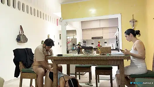 I fuck my girlfriend's daughter 18+ at the table while she doesn't see us!