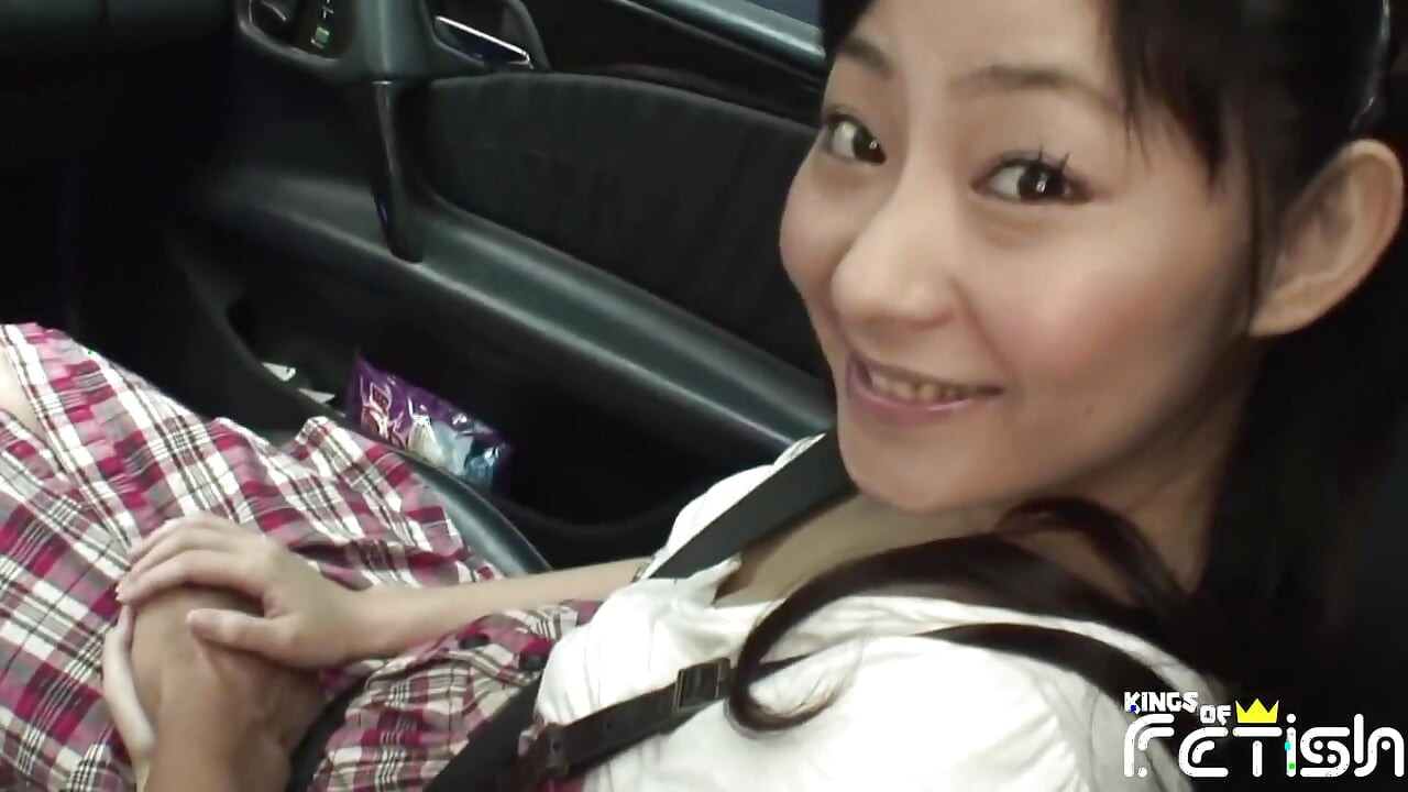 Lucky man plays with Japanese college girl in the car before showering