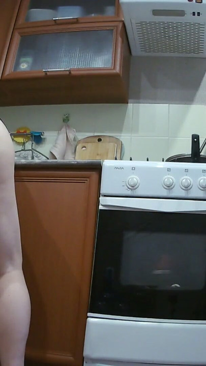 wife masturbates with sex toys in the kitchen | Clip 2