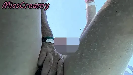 Flashing My Pussy in Front of a Student in Swimming Pool and Helps Me Masturbate - It's Very Risky with People Near