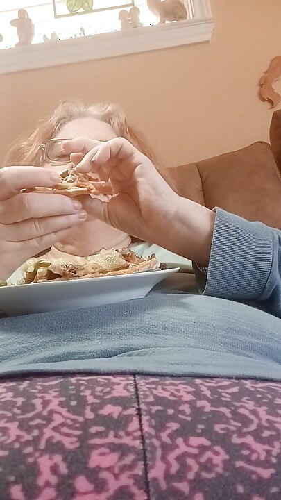 Naughty me gobbling up pizza