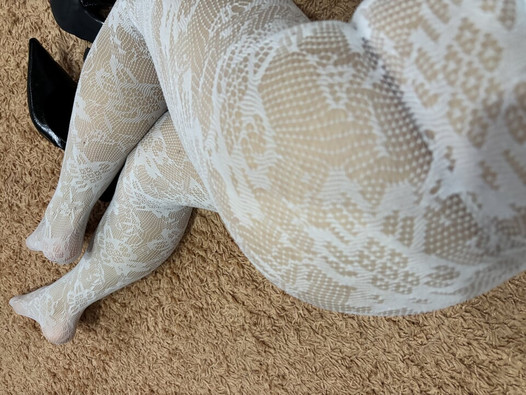 Sexy ass and legs in white thong and stocking