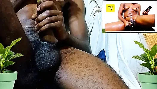 Solo masturbation with eggplant and bottle while watching hot porn video till I got CUM. Fucking as if it was real Pussy!