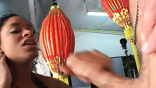 Young Black Teen Gives an Amazing Blowjob to a White Hard Cock