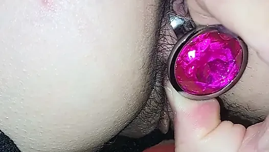 Plug under her underwear and fuck her pussy and cum on her underwear