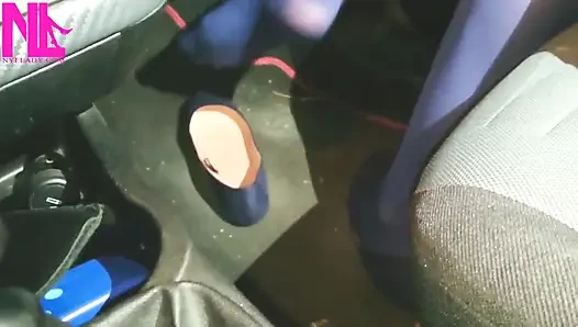 Dangling and Shoeplaying in Blue Pantyhose and Blue Flats on a Gas Station